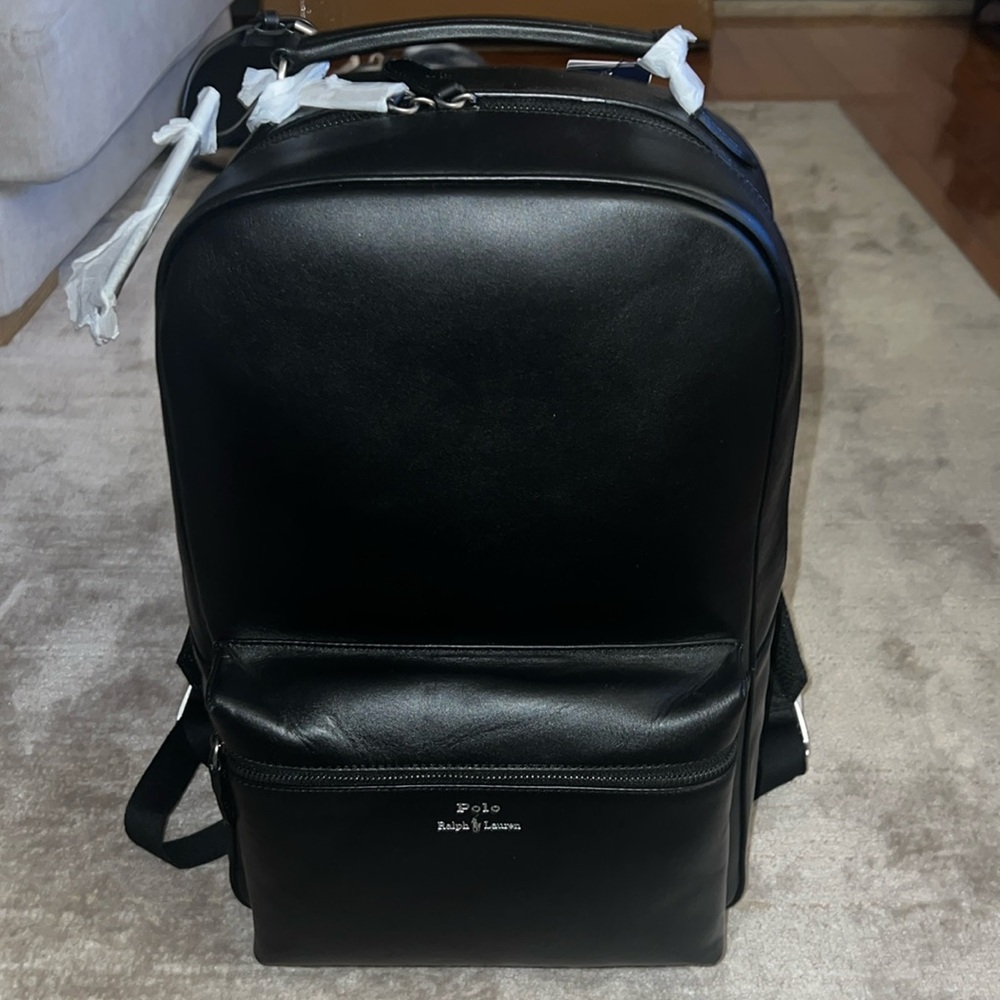 Brand New Black Polo Ralph Lauren Smooth Leather Backpack